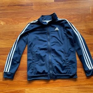 Adidas Sports Jacket Dark Blue with White Stripes in size L